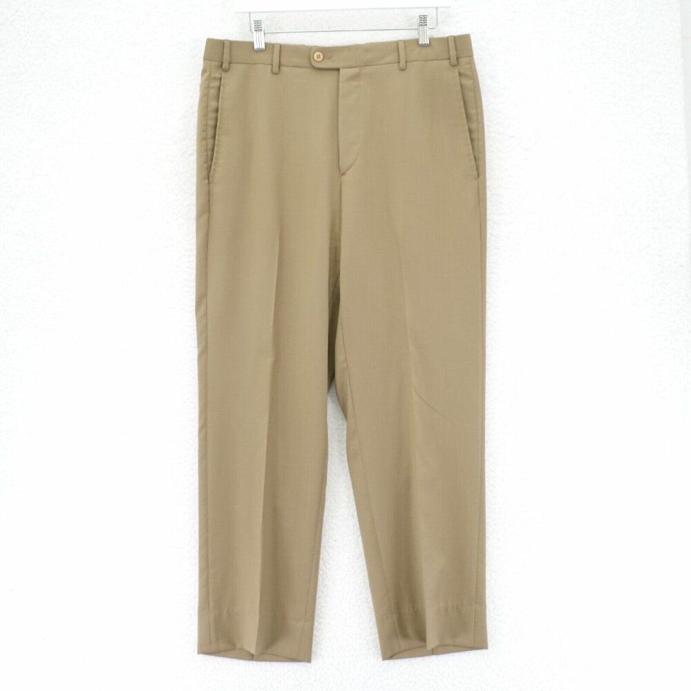 Zanella Todd Wool Brown Flat Front Mid Rise Dress Pants Trousers 34/29 Lined Par